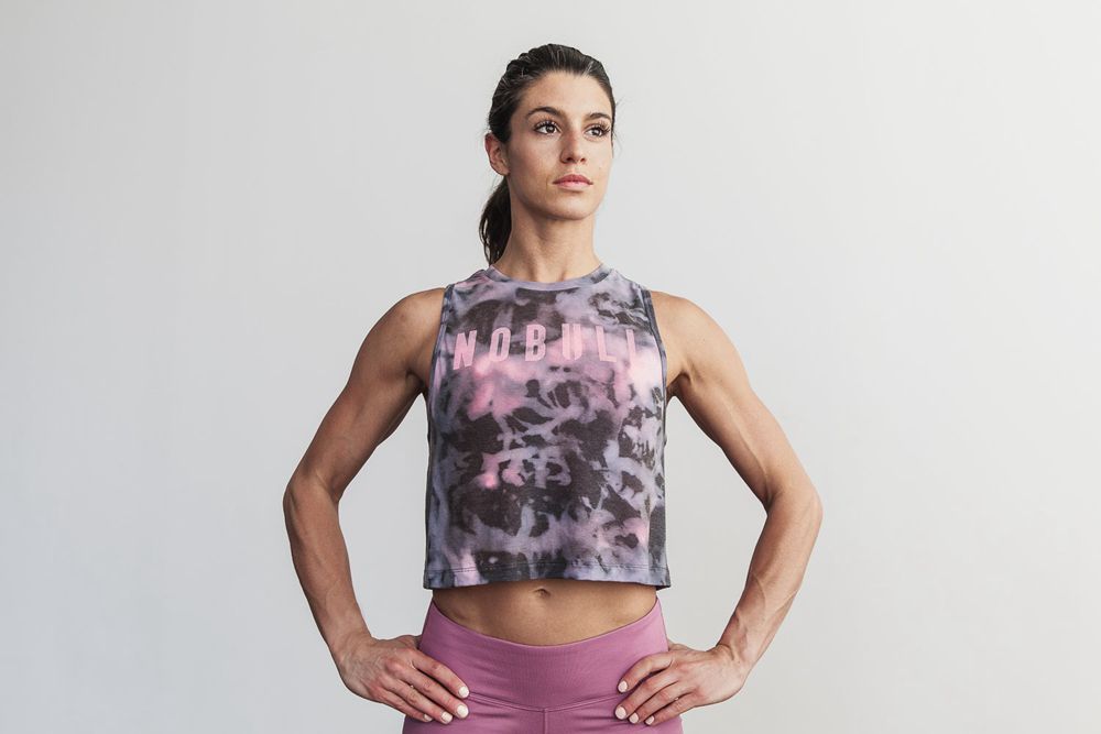 NOBULL Majice Bez Rukava Ženske - Nobull Muscle Roze Crne Tie-Dye (719352-MQU)